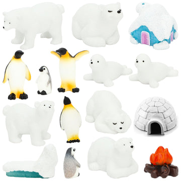 Onest 16 Pieces Mini Arctic Animals Figurines Set Polar Bear Figurines Plastic Arctic Animal Toy Small Polar Bear Seals Penguin