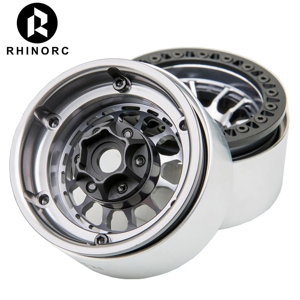 RhinoRC MOZA 1.9 Inch Negative Offset Aluminum Wheel Rim, 4PCS RC Beadlock Wheels for 1/10 RC Crawler Axial SCX10 RR10 Wraith TR