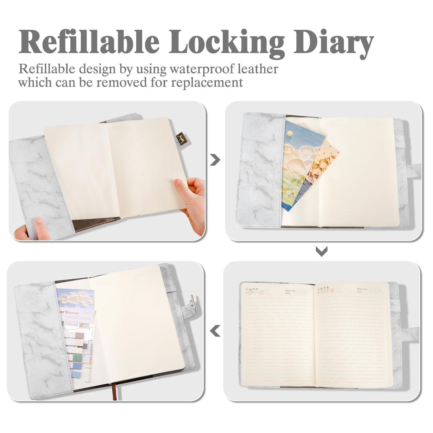 Kutoda Marble Diary With Lock, 192 Pages College Ruled Secret Journal With Lock, Waterproof Diary With Lock, A5 Journal With Loc