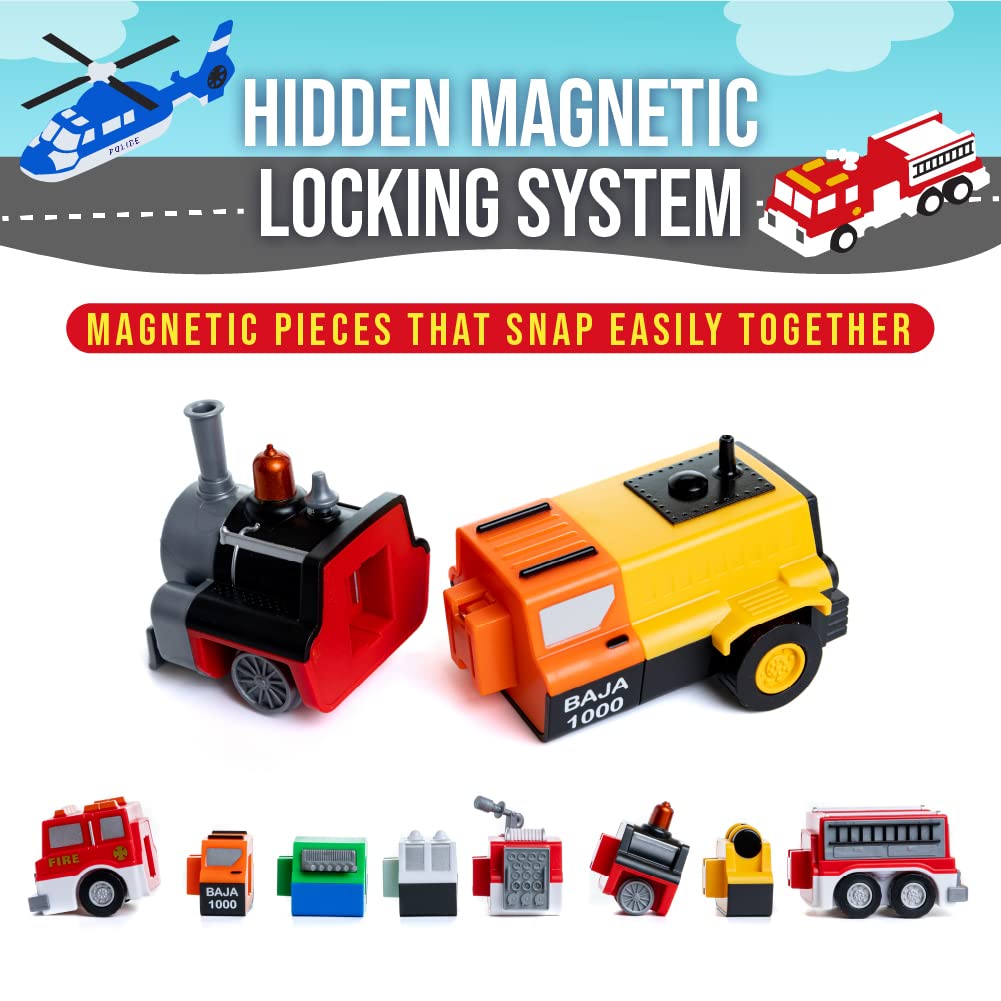 POPULAR PLAYTHINGS Mix or Match Vehicles Magnetic Toy Play Set, 21 Pieces, Multicolor, Standard Size, Fun for Kids