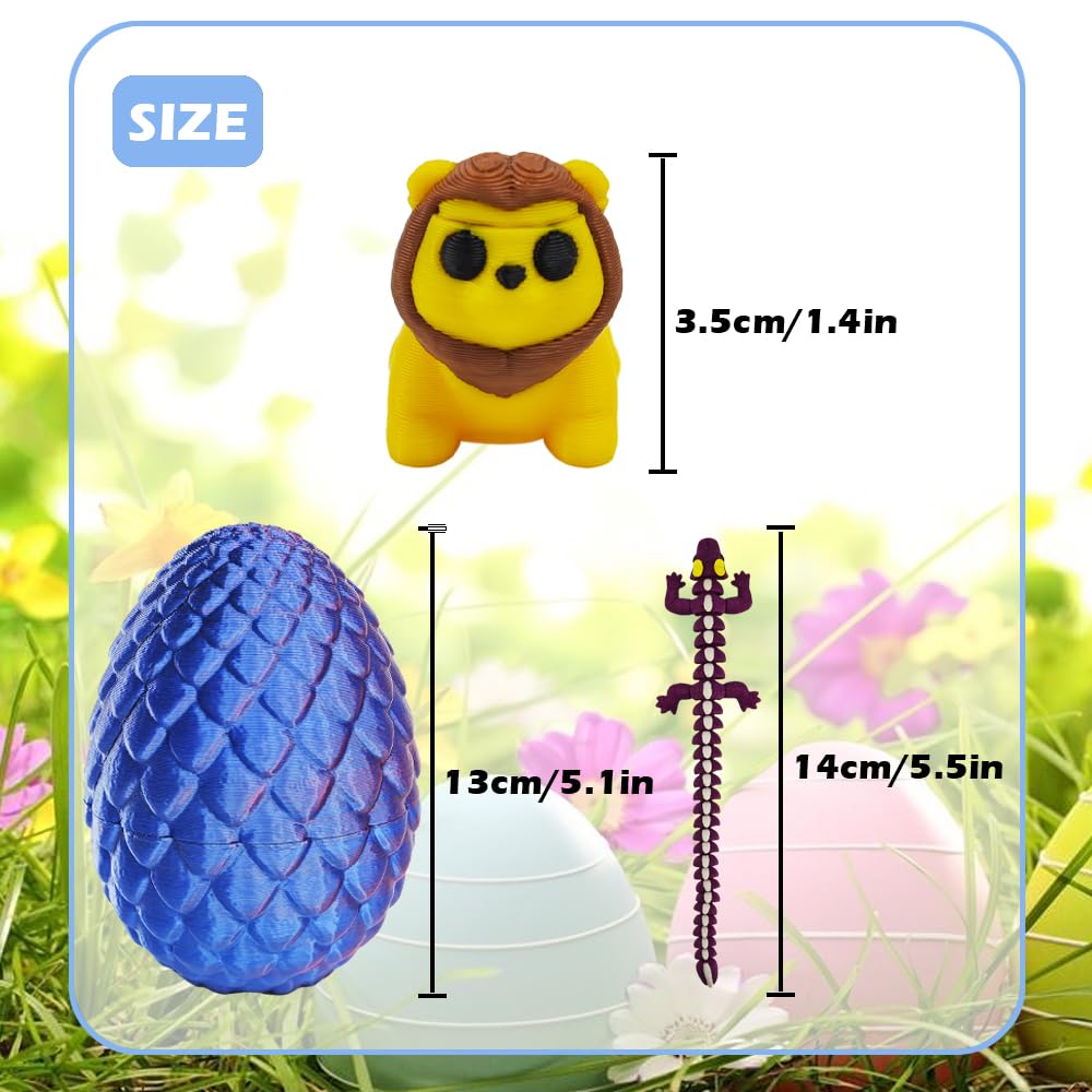 NEXT STOP M 3D Printed Animal Toys for Kids Easter Basket Stuffers with Decorative Egg Case, Classroom Prizes, Party Goodie Bag