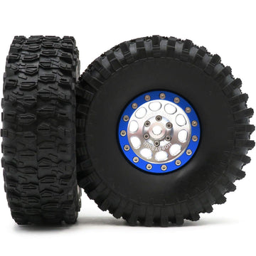 hobbysoul RC 1.9 Tires Tyres Height 120mm/4.72inch & Alloy 1.9 Beadlock Wheels Rims Hex 12mm Silver&Blue color for TRX-4 D110 SC