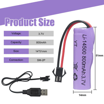AODTOSIP 2 Pack 3.7V 800mah Li-ion Battery SM 2P Plug with USB Chargers, SM-2P Plug RC Rechargeable Battery for Double Sided RC