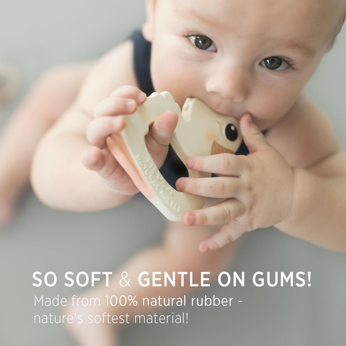 Hevea Kawan Duck Teether - Massaging Baby Teething Toys Made From 100% Natural Rubber - Free Of Bpa, Pvc, Plastic, And Phthalate