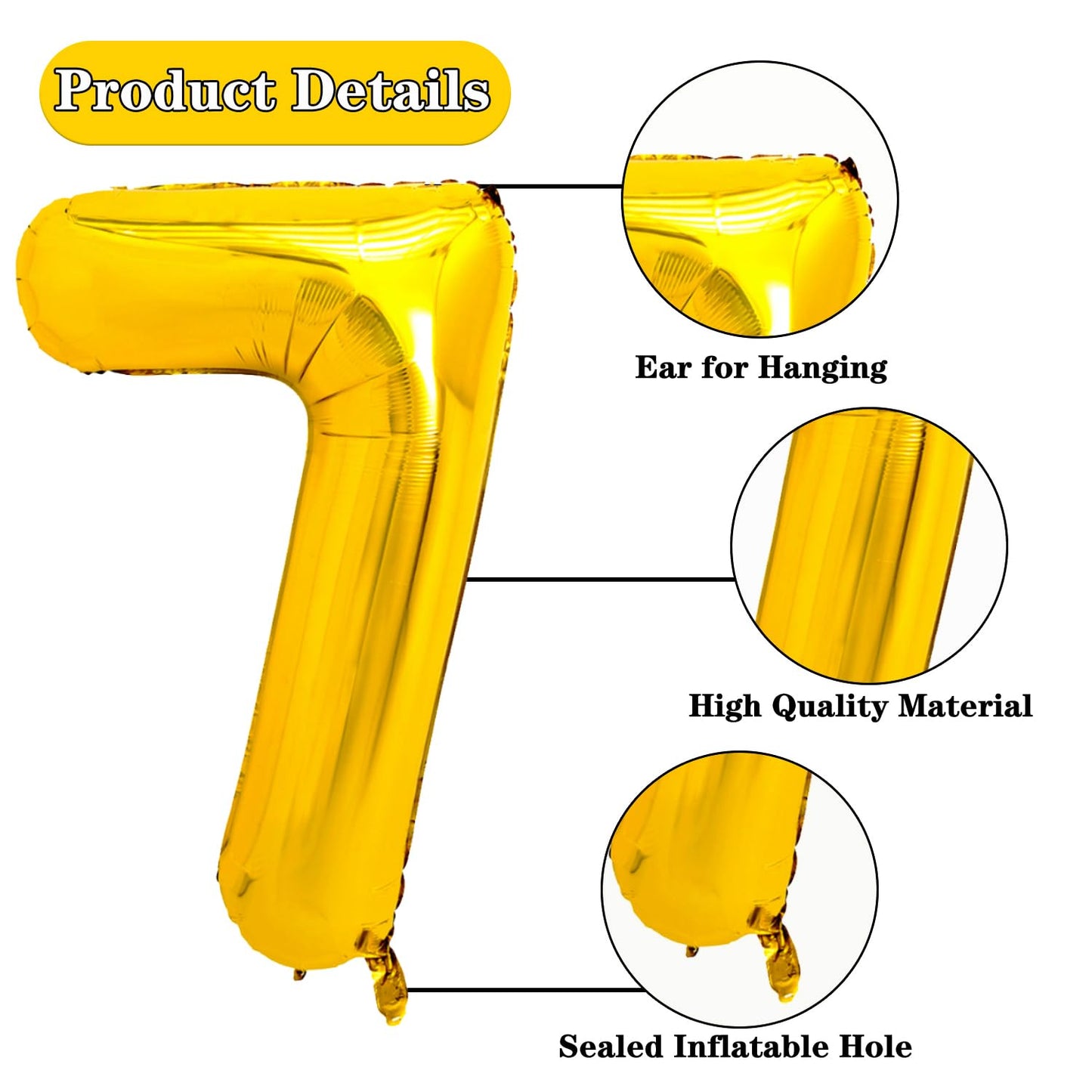 Pigetale 40 Inch Gold Large Numbers Balloons 0-9, Giant Jumbo Number 7 Digit 7 Helium Balloons, Foil Mylar Big Number Balloons F