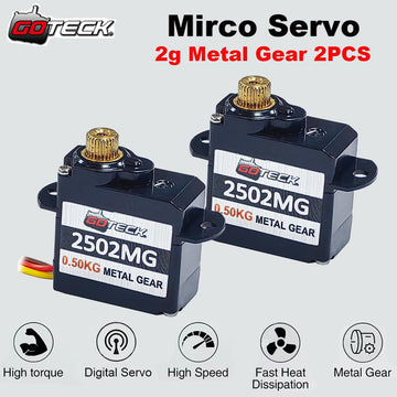 Goteck 2Pcs 2G Mini Servo, Micro Full Metal Gear Digital Servo,For Rc Car Model Boat Fixed-Wing Helicopter Airplane Robot Toy