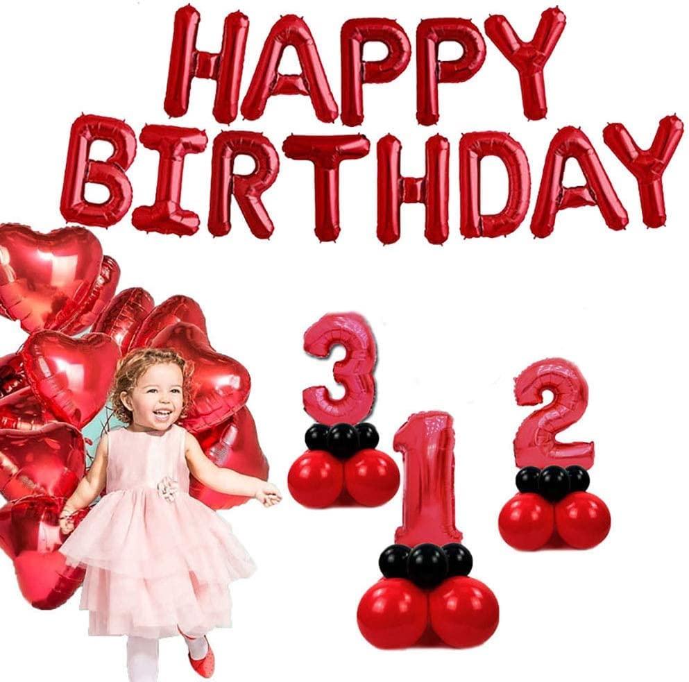 TONIFUL Red Happy Birthday Balloons 16 Inch Mylar Foil Letters Birthday Sign Banner Balloon Bunting Reusable for Girls Boys Kids