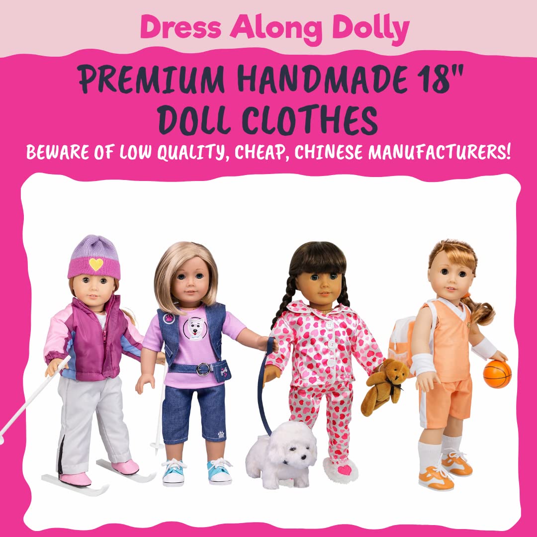 Skiing Winter Doll Outfit For American 18'' Girl Dolls - 7 Piece Premium Handmade Clothes Set Costume