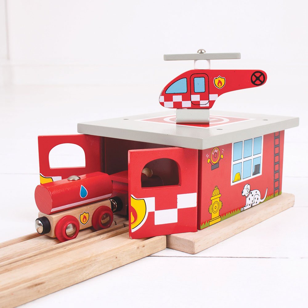 Bigjigs Rail, Firestation Shed, Wooden Toys, Bigjigs Train Accessories, Wooden Fire Station, Wooden Shed, Rescue Vehicles Toys, Wooden Train Sets, Wooden Toys For 3 4 5 Year Olds
