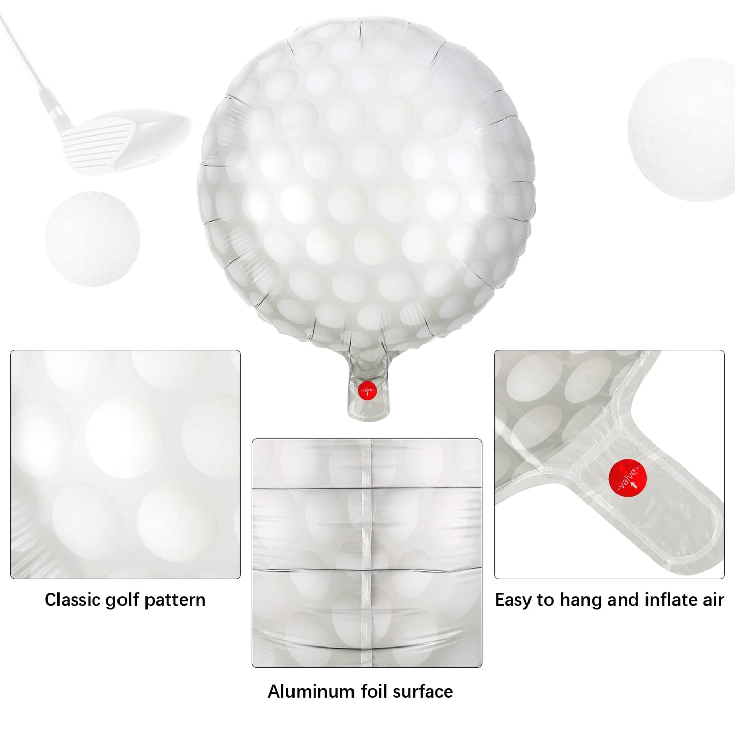 Durony 12 Pieces 18 Inches Golf Balloons Golf Themed Party Decorations Foil Mylar Golf Ball Balloons For Birthday Sports Graduat