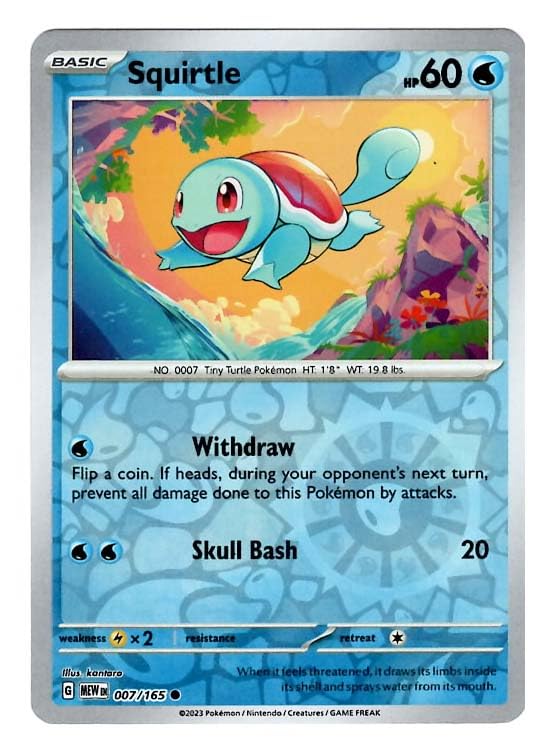 Pokemon Squirtle 007/165 Reverse Foil Card - Single Card, Cardstock Material, Collectible Pokémon Trading Card