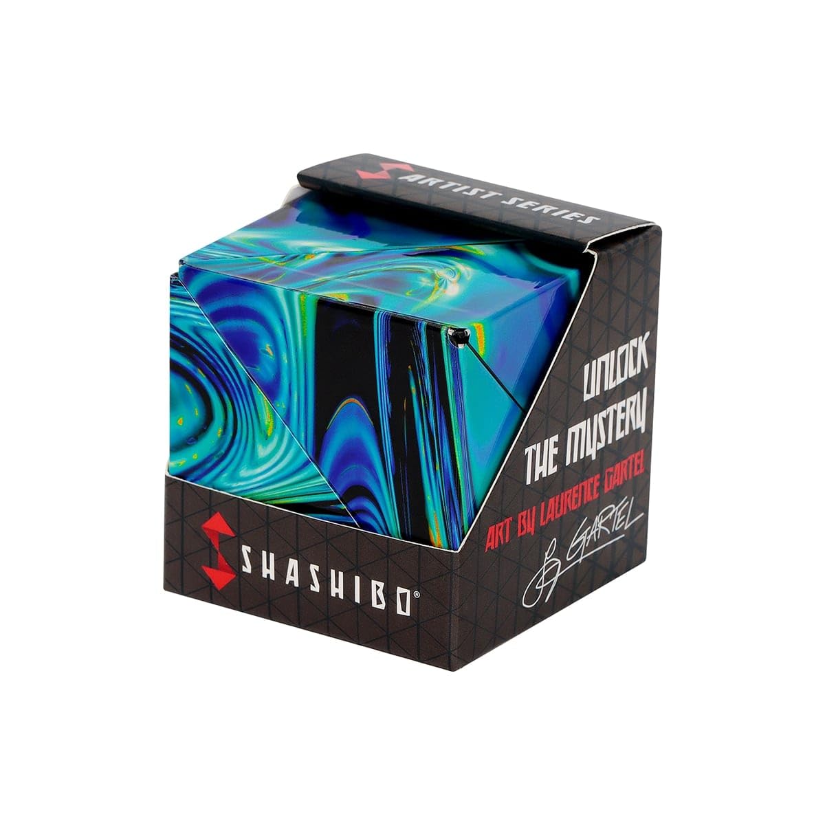 Shashibo Shape Shifting Box - Award-Winning, Patented Fidget Cube W/ 36 Rare Earth Magnets - Transforms Into Over 70 Shapes, Download Fun In Motion Toys Mobile App (Artist Series - Mystic Ocean)
