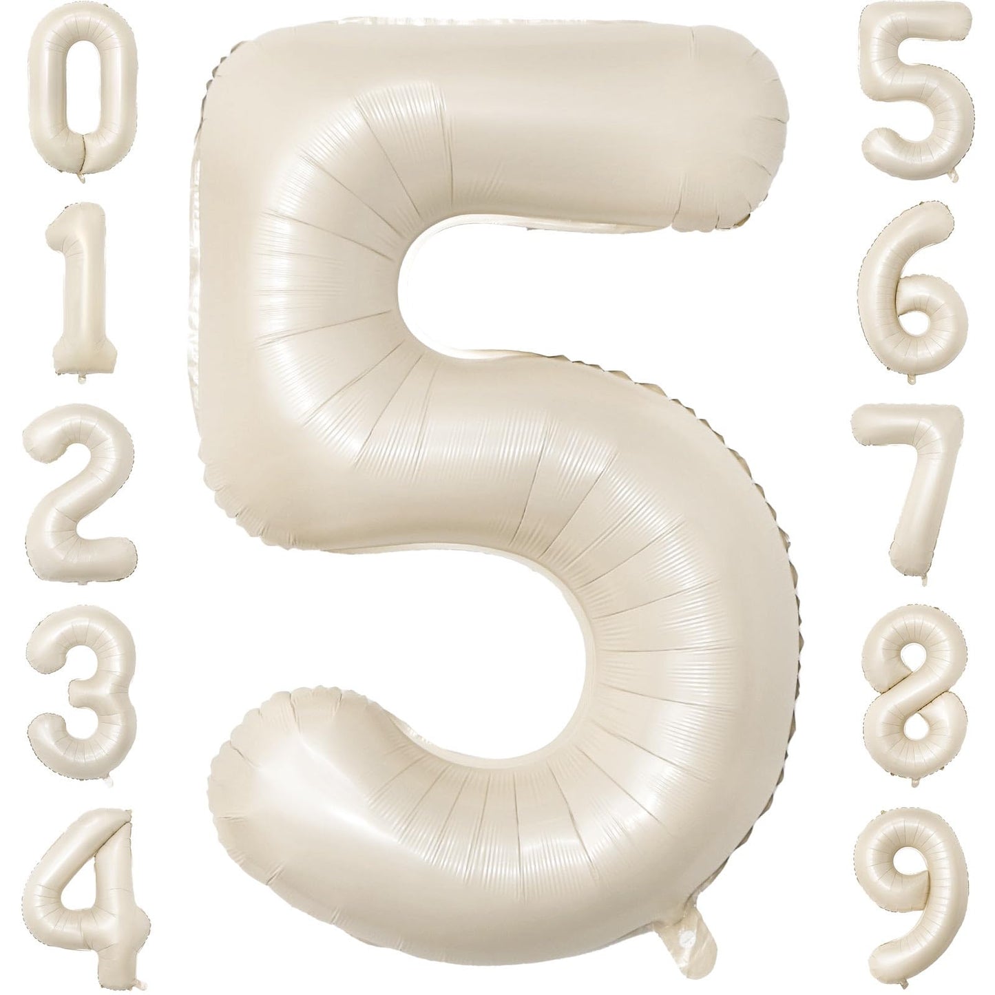 Paticool 40 Inch Beige Number Balloon 5, Large Cream Number Foil Mylar Balloons For Birthday Party Celebration Decorations Suppl