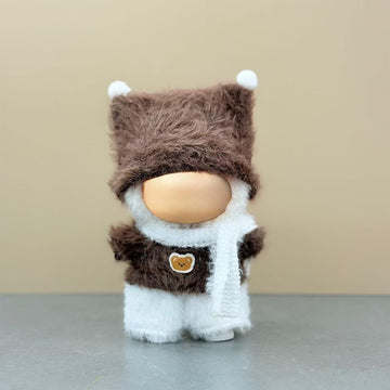 17cm Doll Clothes Set(NO Doll) - Cute Knit Sweater & Handcrafted Crochet Skirt enhanced Fashion Dresses Soft Stretch Fabric Costume Accessories Brown Winter Hat Scarf Suit