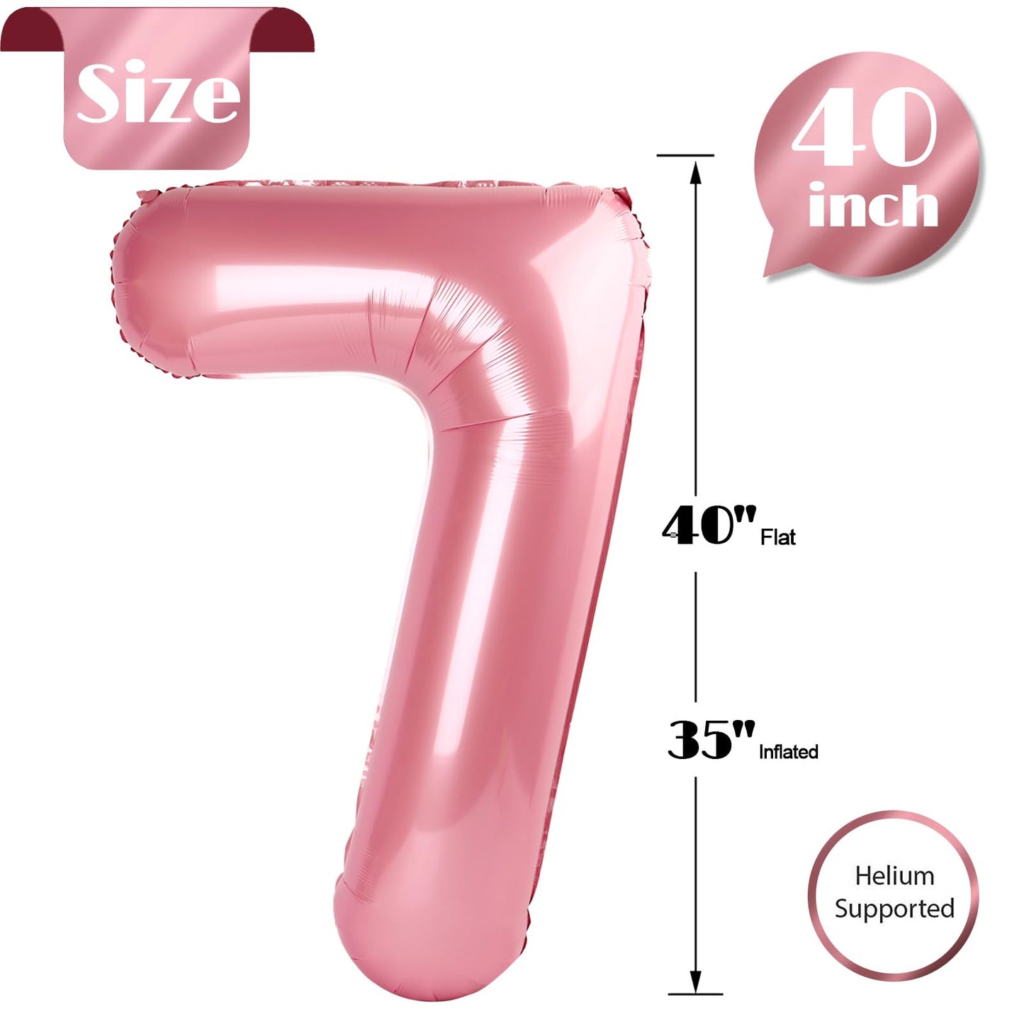 Pearlescent Pink 7 Balloon, Number Balloons 40 Inch, 7Th Birthday Decorations For Girls Kids, Party Decoration For Women, Number