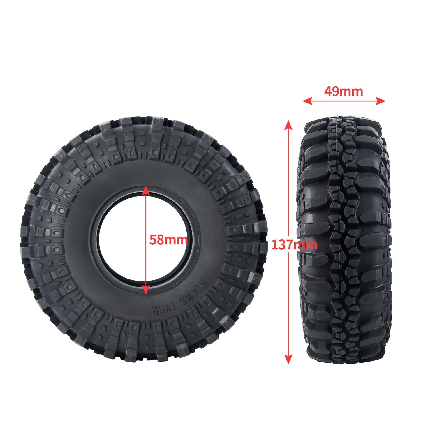 RC-Hub 4pcs 2.2'' Rubber Tires Beadlock Wheel Tires OD with Foam 137mm for 1/10 Axial Wraith 90048 RR10 RC Crawler Car