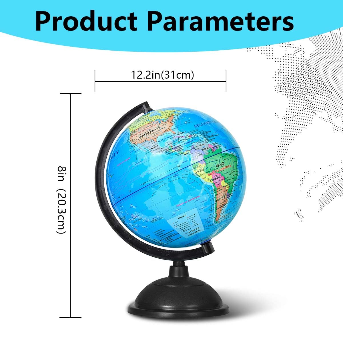 Kiseer 8 Inch World Globe With Stand Rotating Earth Spinning Globe For Kids Geography Classroom Education Or Decorations (Blue)