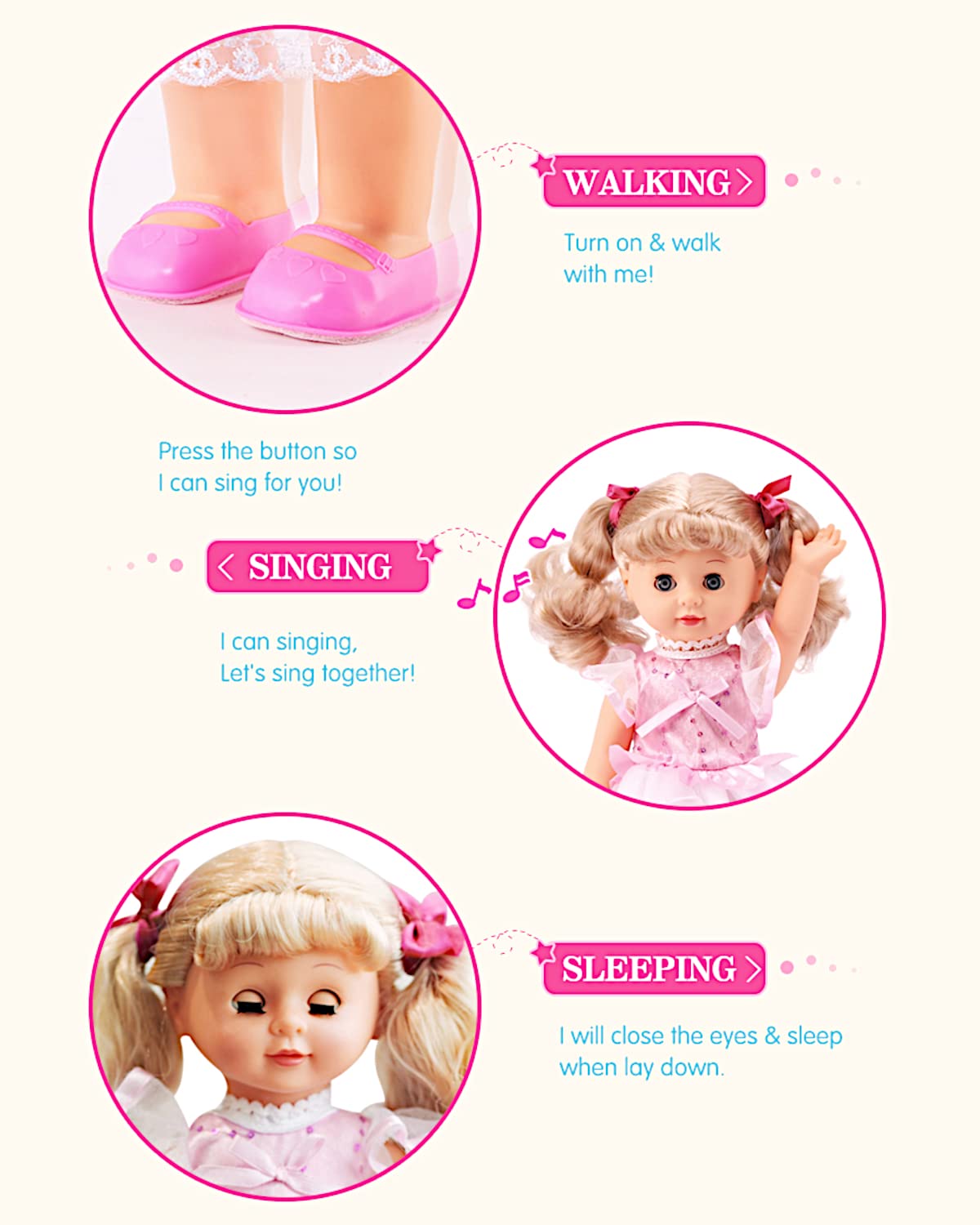 Poco Divo Princess Walking Doll 12' Interactive Vinyl Toy Baby Sonic Control Cuddly Girl Singing Talking Blonde Fashion Beauty With Blinking Eyes