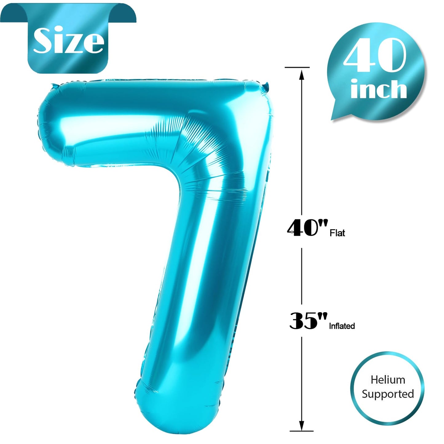 7 Balloon, Blue Number Balloons 40 Inch, 7Th Birthday Decorations For Kids Girls Boys, Blue Party Decoration For Women Men, Numb