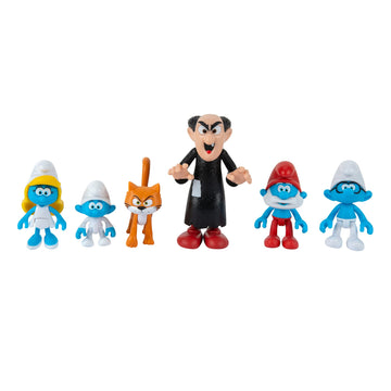 The Smurfs Gargamel Vs Smurfs 6 Figure Multipack - Features 2-Inch Smurfette, Papa Smurf, Brainy Smurf, Baby Smurf, Azrael, 3-Inch Gargamel - Authentic Details, Blue