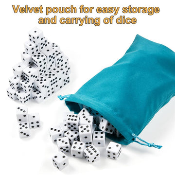 100 Pieces White Dice Set, 16MM Standard Game Dices, Opaque Six-Sided Dice with Pouch, Black Dot Bulk White Dice for Group Event