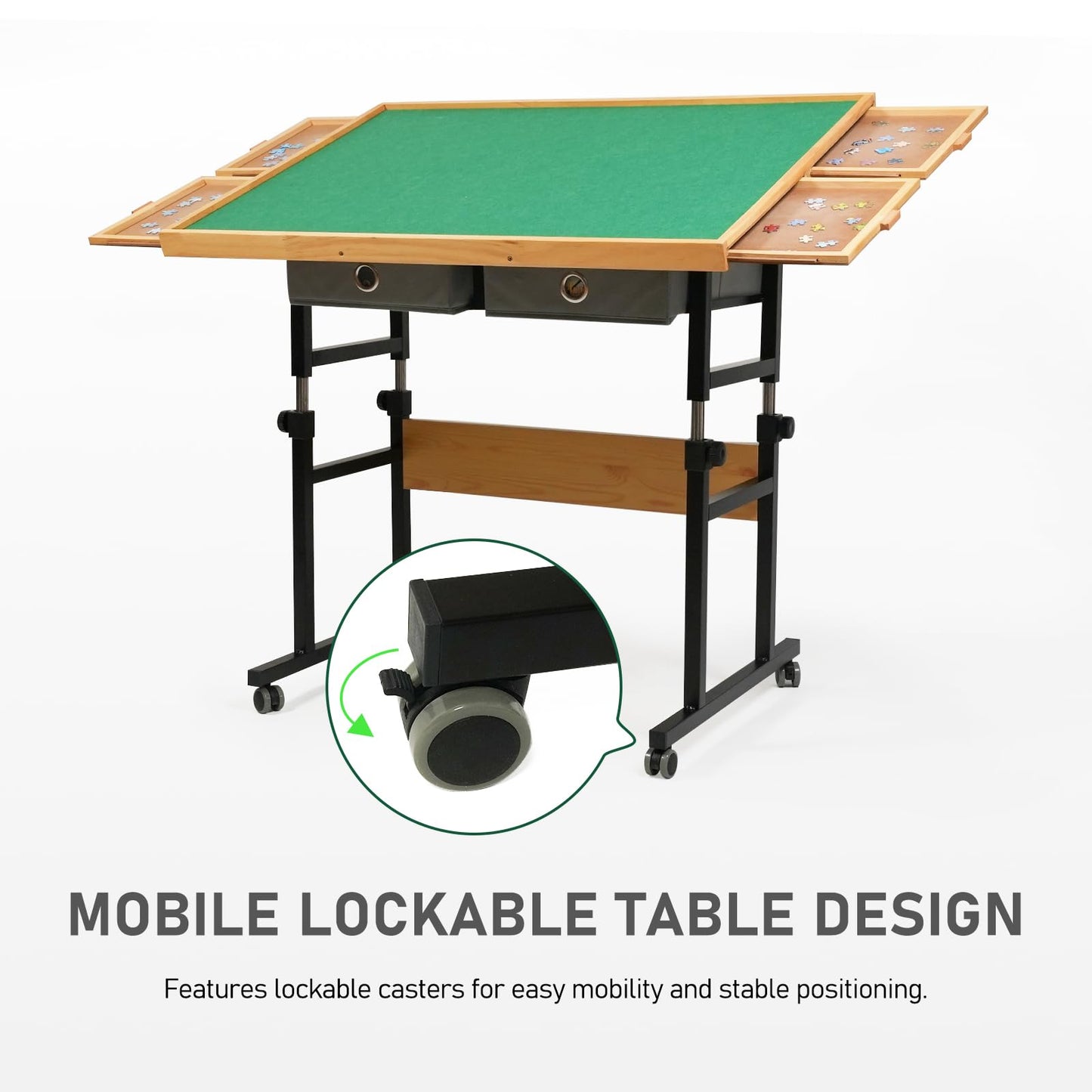 BuilderButler 1500 Pieces Puzzle Table with Wheels, Adjustable Height, Wood, 34.25" x 25.2", 45° Tilting, with Drawers and Cover