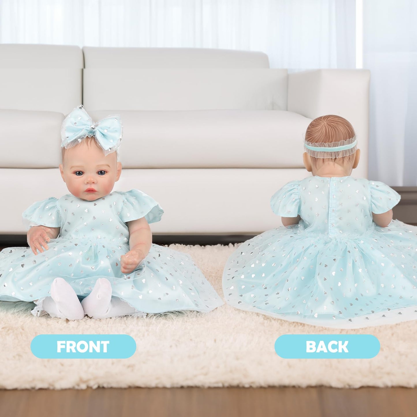 Wooroy 4-Piece Reborn Baby Doll Clothes Set - 16-22 Inch Princess Blue Tulle Dress With Little Socks For Baby Dolls Girls