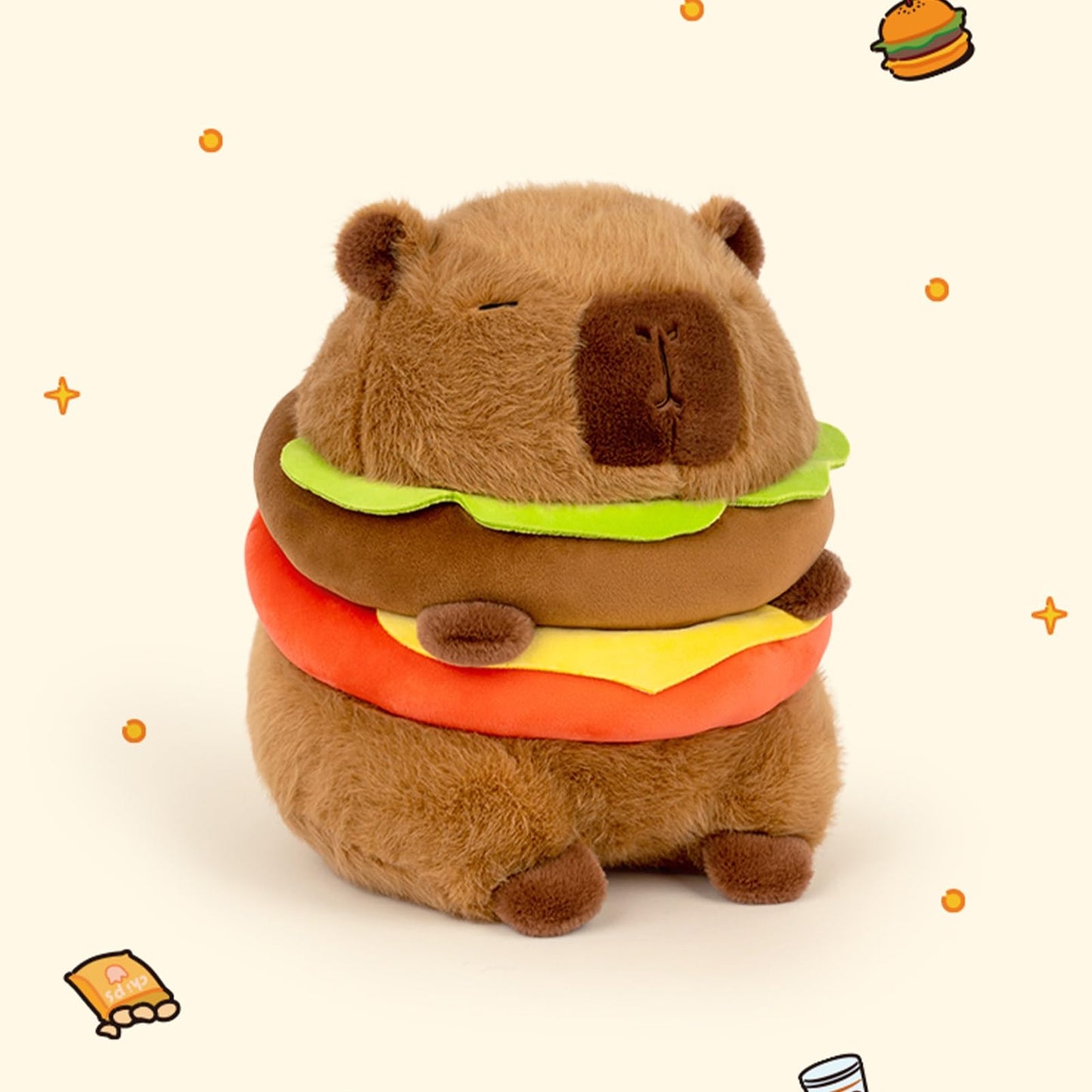 Lvqing Cute Capybar Stuffed Animals With Wearable Toast Headsetwear Capybar, Gifts For Kids (8 In Hamburger Capybar)