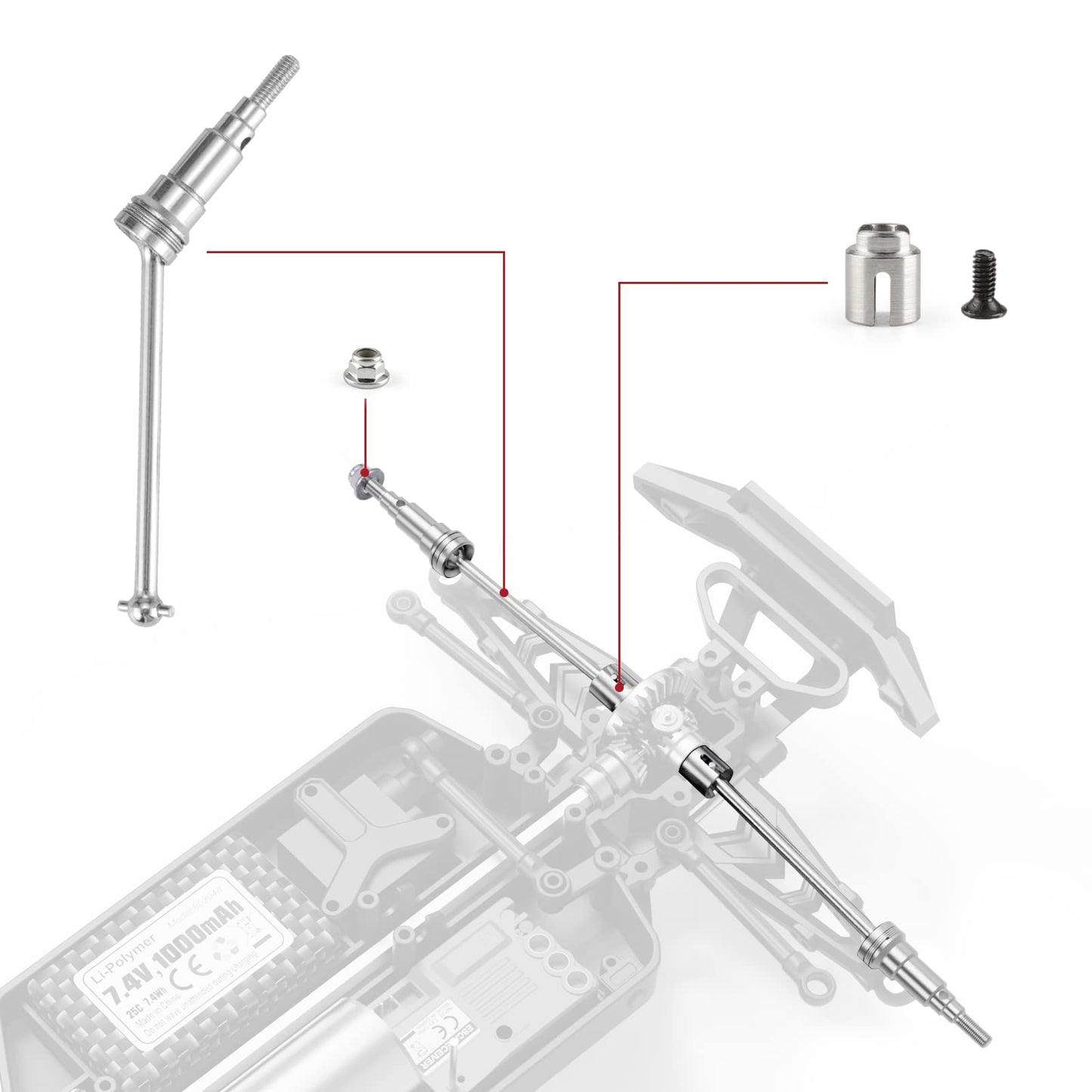 Haiboxing 1/18 Rc Cars Spare Parts Metal Front Universal Shafts & Metal Diff. Cups & Pins & Lock Nut M3 M1884 Apply To 2021 New