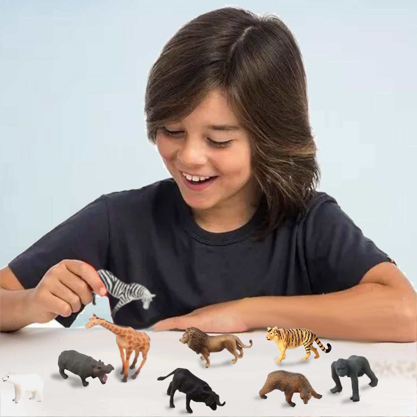 Ruson 12 Pcs Mini Safari Animals Figures Toys, Realistic Jungle Zoo Animal Figurines Cake Topper Toy Set Christmas Birthday Easter Egg Gift Party Supplies For Kids Toddlers