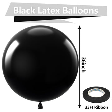 Bezente 36 Inch Black Giant Balloons - 8 Pack Jumbo Latex Balloons for Photo Shoots, Birthdays, and Parties
