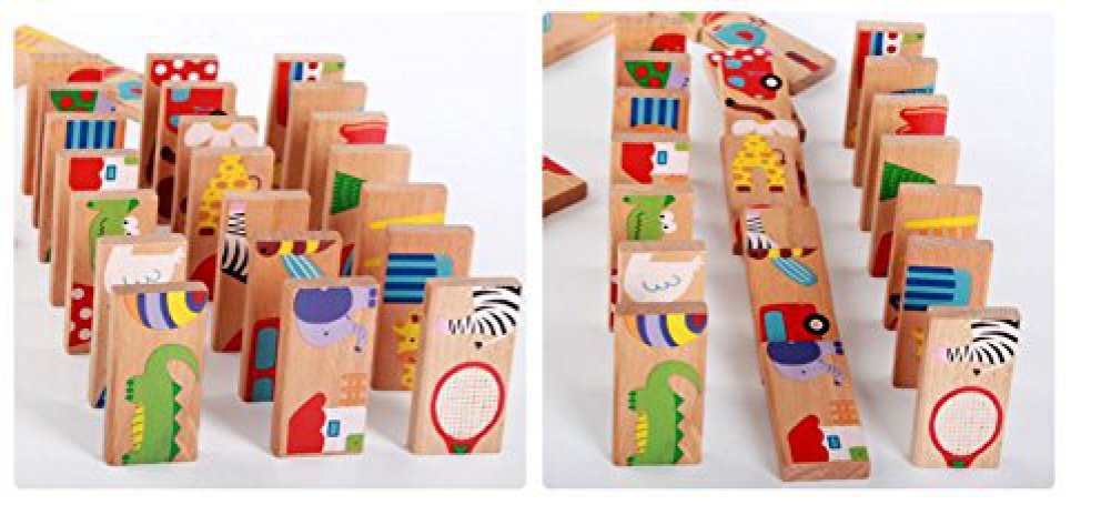 Gracesdawn 28 Pcs Of Educational Wooden Toy Domino Animal Puzzles Kids Game Gift