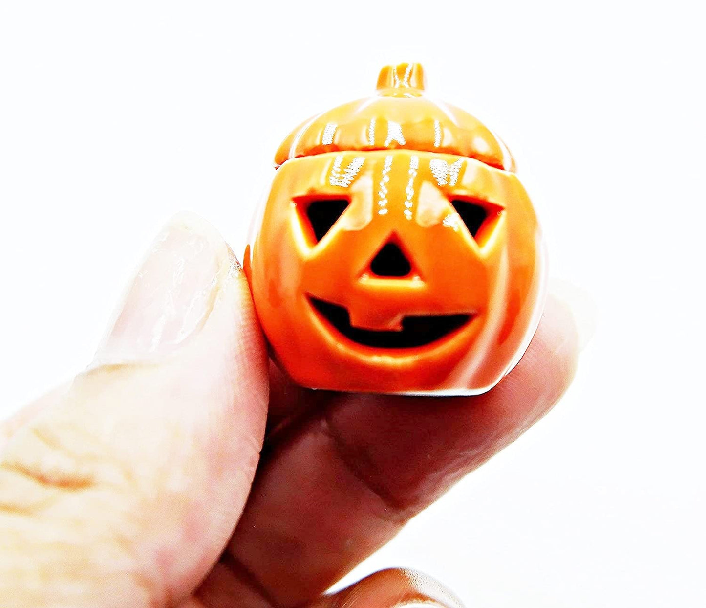 1shopforyou 2 Pcs Dollhouse Miniatures Ceramic Halloween Pumpkin Carved Jack-O-Lantern