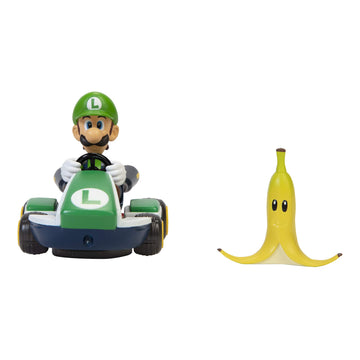 Super Mario Luigi Racer Vehicle - 360 Spins, Wind Up, 2.5" Action Figure, Medium, Plastic