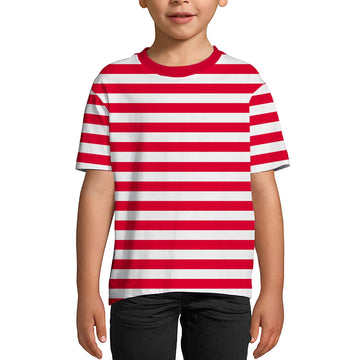 Boys Red White Striped Shirt Girls Waldo Costume Kids Summer Short Sleeve Crewneck Tee Top 13-14 Years