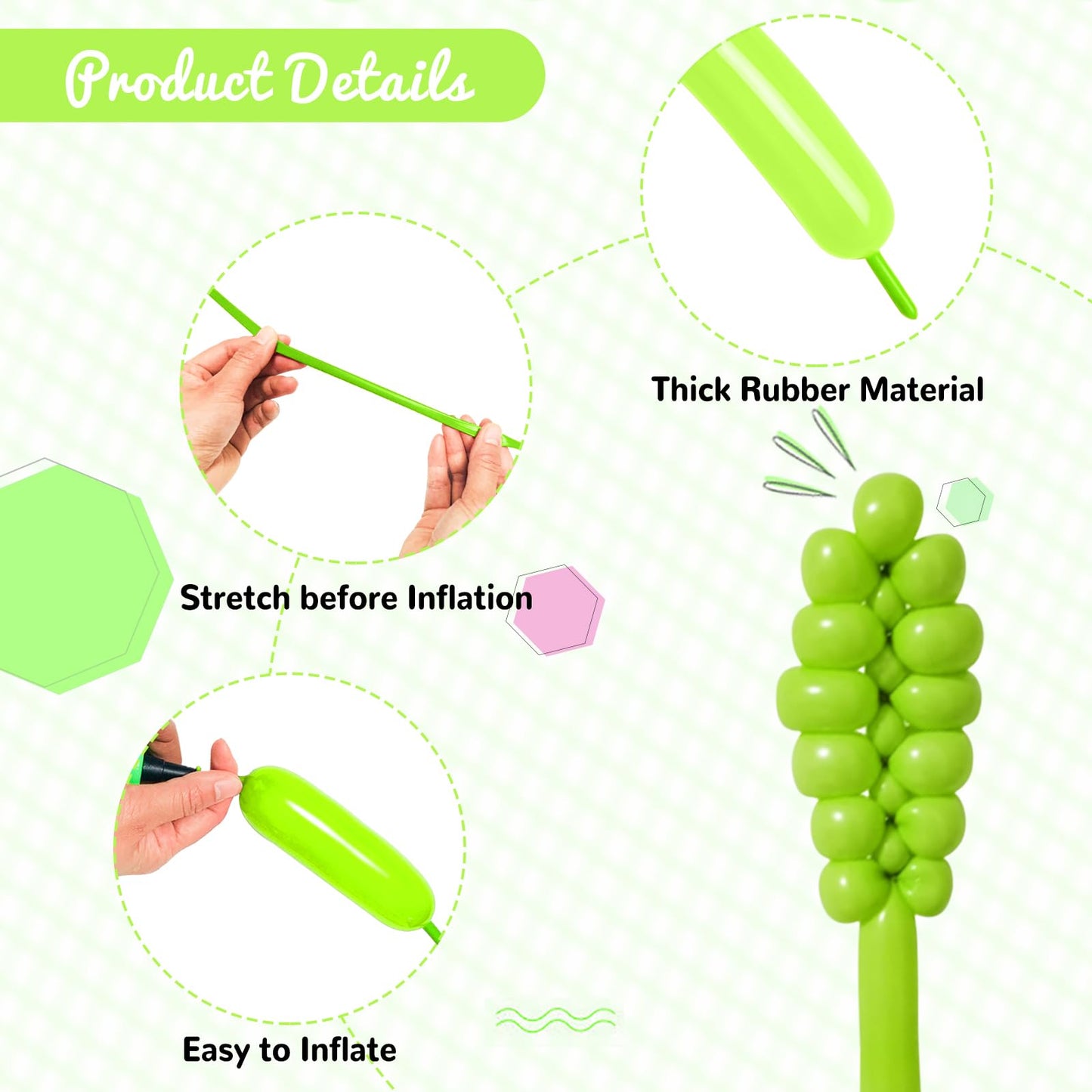 Hykjnbw Light Green Long Balloons For Balloon Animals, 260 Balloons Art Kit For Twisting, Skinny Modeling Balloons Supplies For