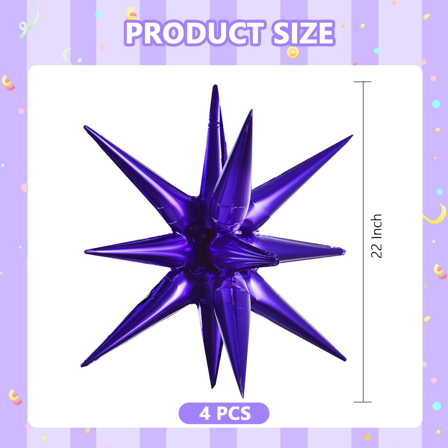 Toniful 4 Pcs 22Inch 4D Dark Purple Explosion Star Mylar Balloons 14Point Purple Star Balloons For Party Backdrop Christmas,New