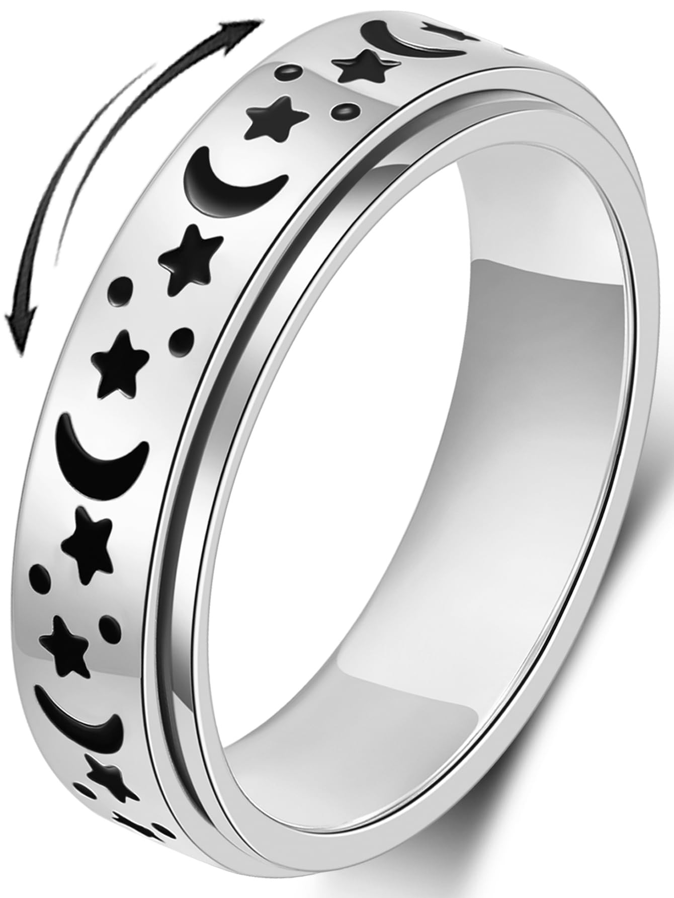 Mhwtty Anxiety Ring For Women Fidget Ring Stainless Steel Spinner Rings Moon Star Fidget Rings Gift For Women Men Silver Size 6
