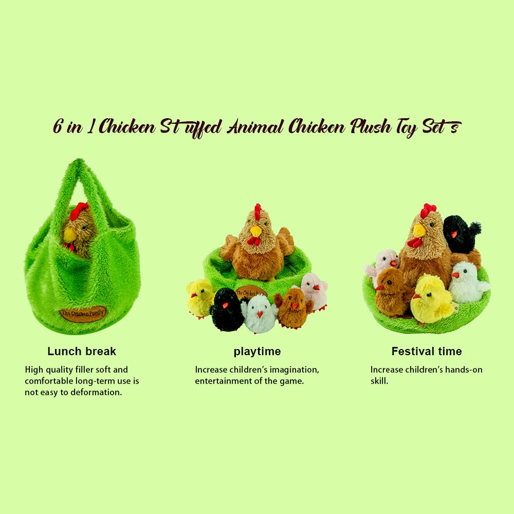 Yohaki 6 In 1 Chicken Stuffed Animal Toys With House Little Chickens Can Make Chirping Noise For Kids Boys Girls Bird Hen Plush