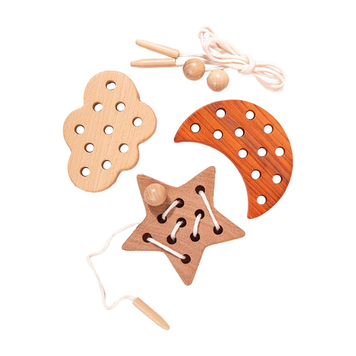 Ilsmysutra 3 Pieces Wooden Lacing Threading Toys Montessori For Birthday Gift Moon|Toys For Baby|Developmental Baby Toys