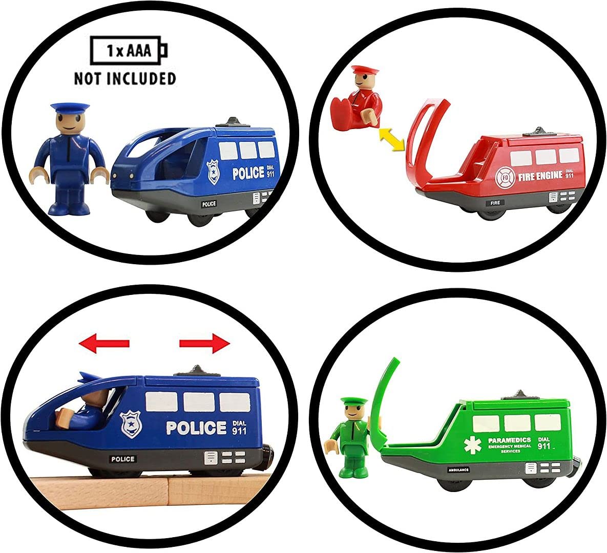 On Track Usa Wooden Train Set For Toddlers Battery Operated Action Rescue Trains With 3 Magnetic Motorized Engines And 6 Cars, Compatible With Thomas, Brio, Melissa And Doug