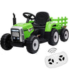Kids Ride On Tractor With Green Trailer & Remote Control, 12V Toddler Battery Powered Electric Vehicle With Slow Start 7Led Head