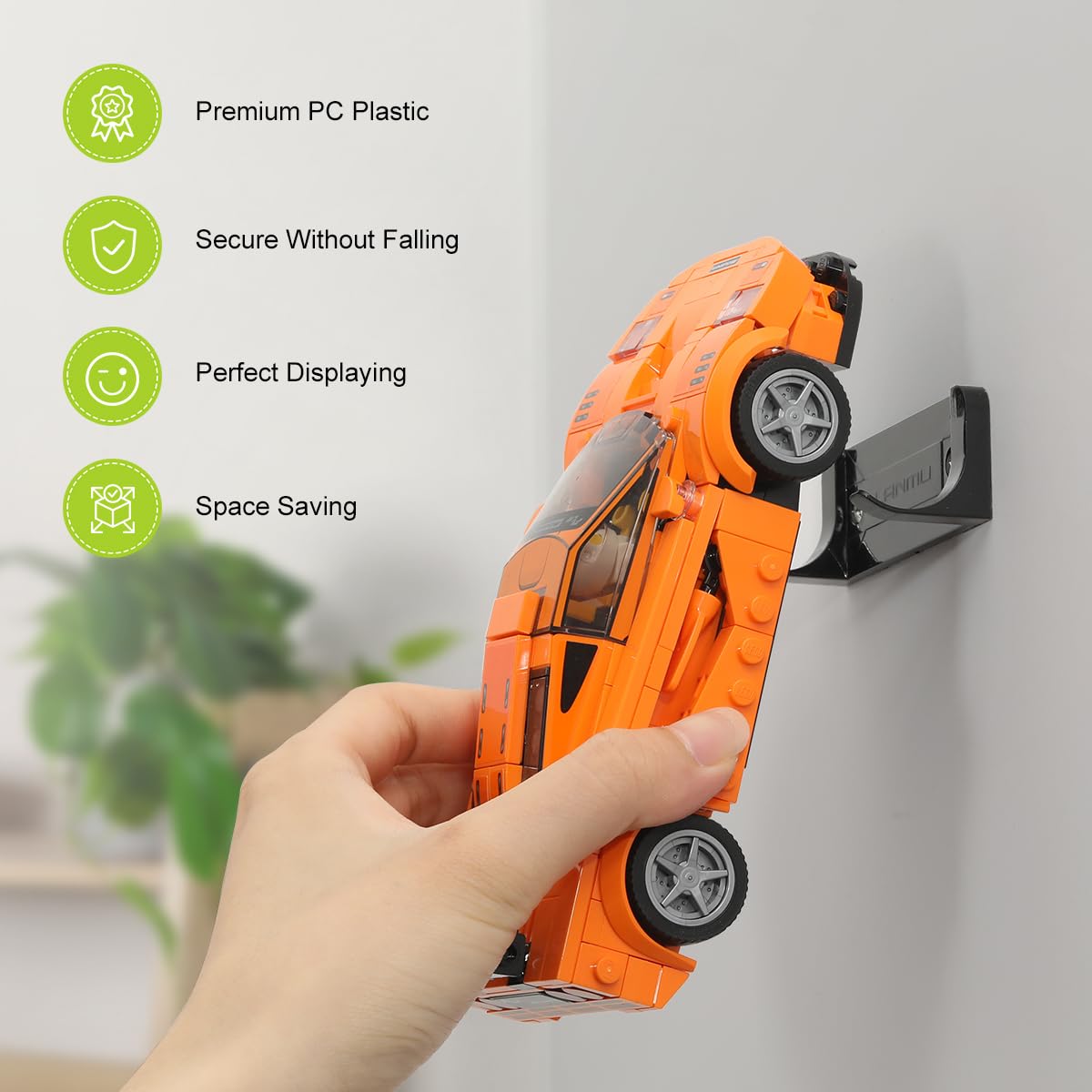 Lanmu 12 Pcs Collectible Car Wall Mount Compatible With Lego Speed Champion Series Car Standard Size And Solus Gt, Black Wall Display Vertical For Wheels Wide 3.15” & 3.15” (7-8Cm)