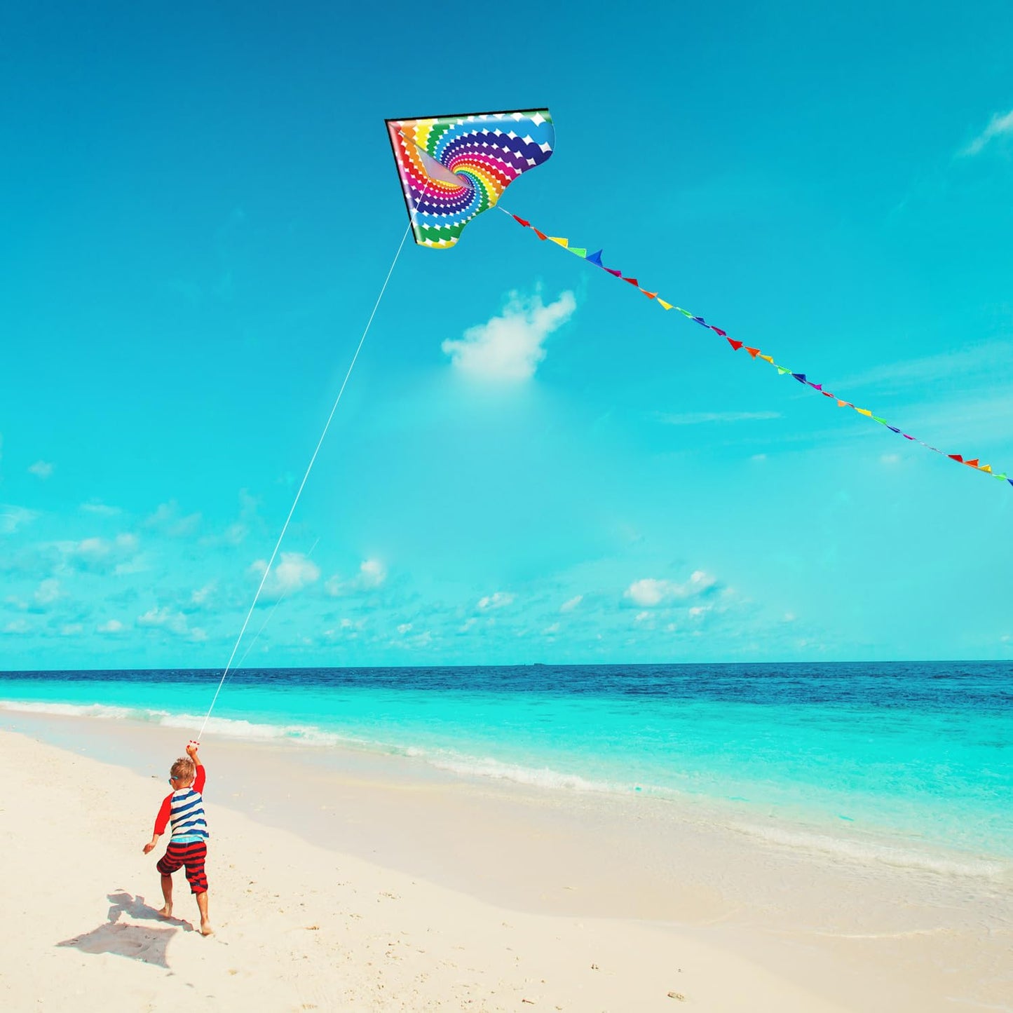 Honbo Lollipop Kite For Adults And Kids,Easy Flyer Large Kite With 2X11.5Ft Detachable Tails, The Easiest Single Line Beach Kite