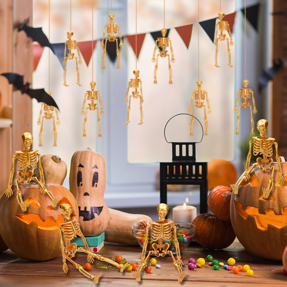 DULEFUN 6pcs Small Skeleton Figurines 6 Inch Mini Plastic Skeletons for Craft Halloween Hanging D  cor Poseable Skeleton Toys Pa