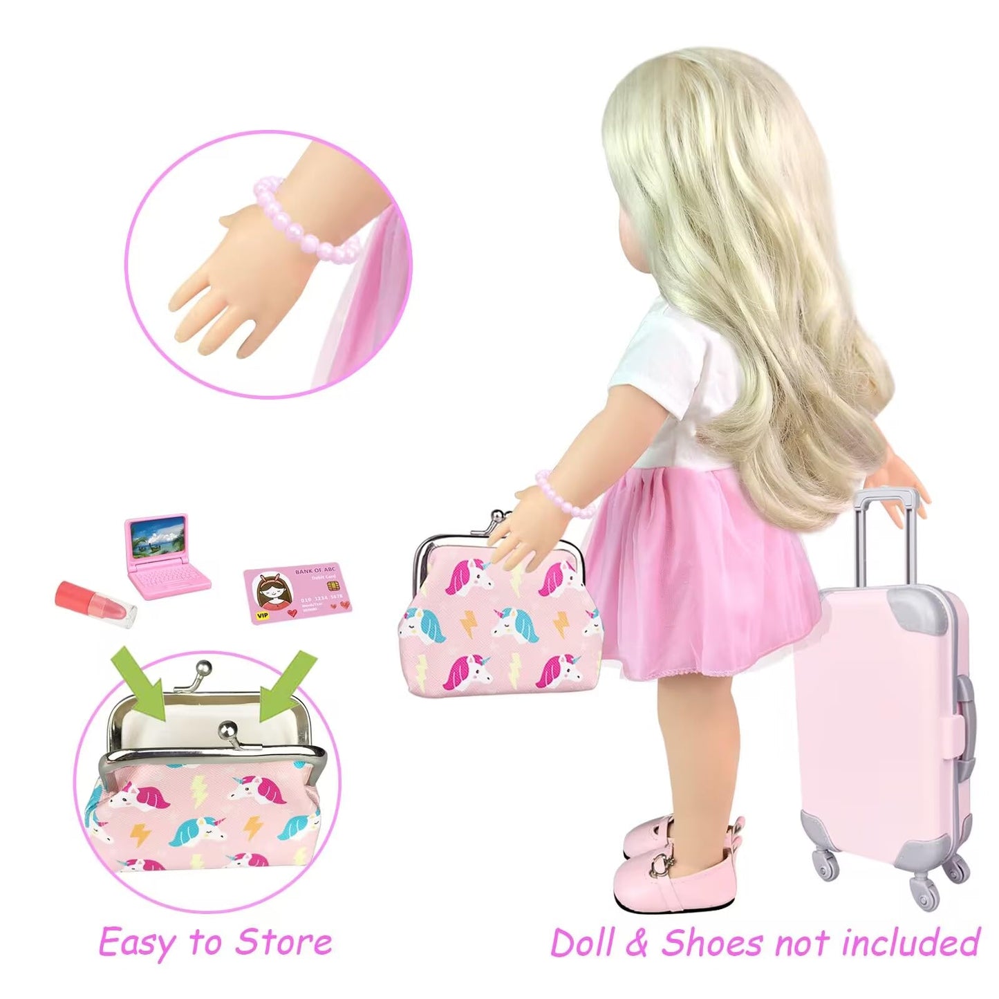 Bnuzeiyi 17Pcs 18 Inch Girl Doll Clothes And Accessories Doll Accessories Travel Play Set With Travel Pillow Camera For 18 Inch Dolls Gift For Girls