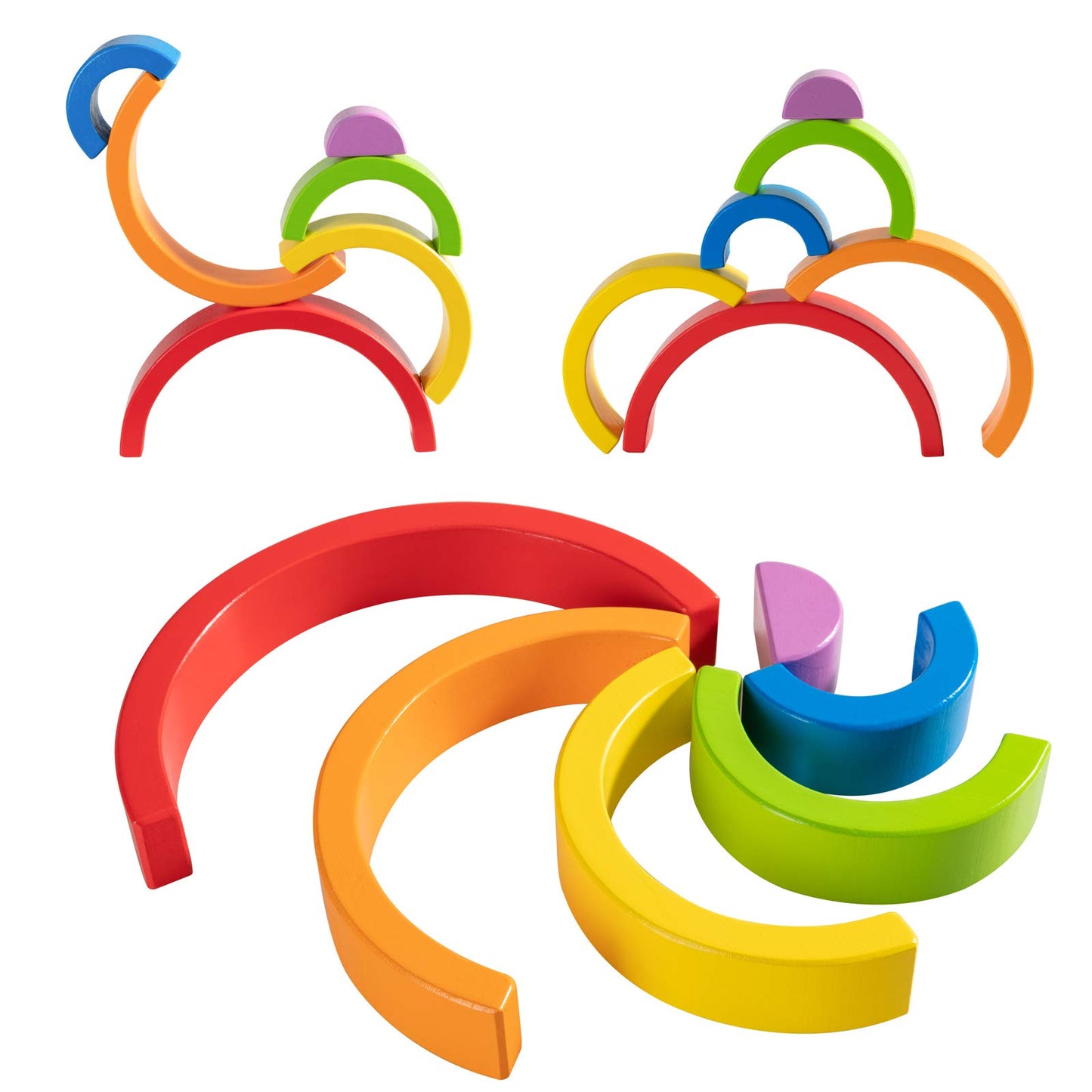 MERRYHEART Wooden Rainbow Stacking Toy, Small Wooden Rainbow Stacker, 6 Piece Rainbow Stacking Toy for Baby/Toddlers/Kids, Monte