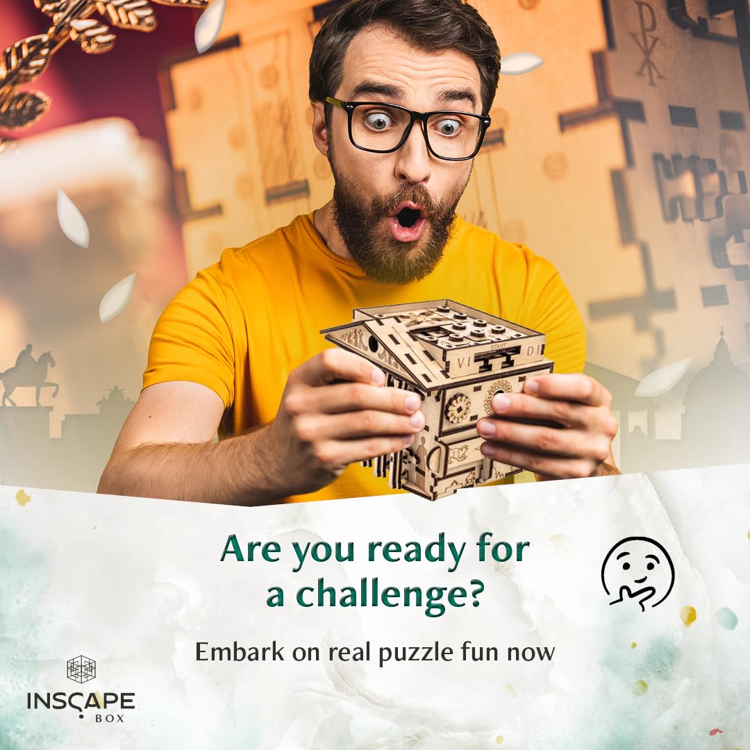 INSCAPE Caesars Riches Puzzle Box - Escape Room in A Box for mature-themeds - Cluebox - Mind Puzzles for mature-themeds - Puzzle Boxes with Hidden Compartments - Puzzle Boxes for mature-themeds - Wooden Puzzle Box