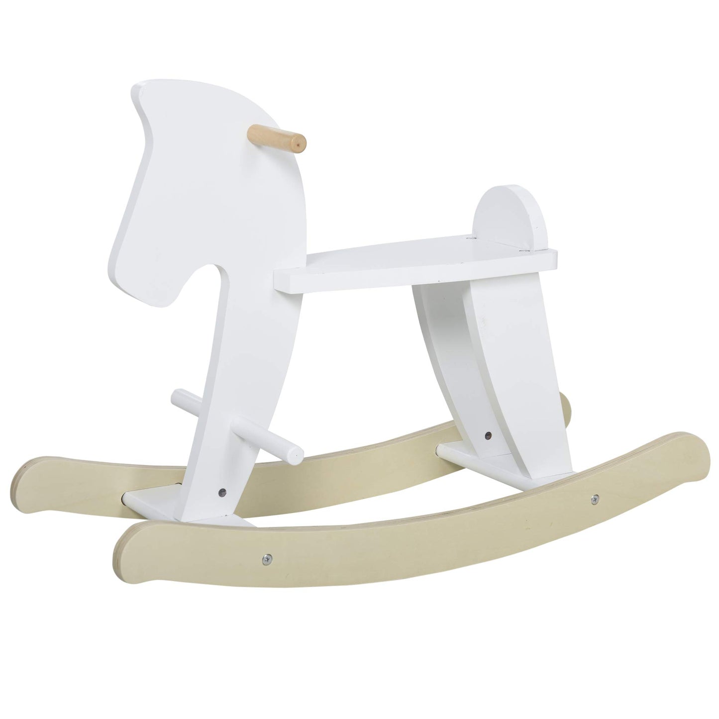 Qaba Wooden Rocking Horse Toddler Baby Ride-On Toys For Kids 1-3 Years With Classic Design & Solid Workmanship, White