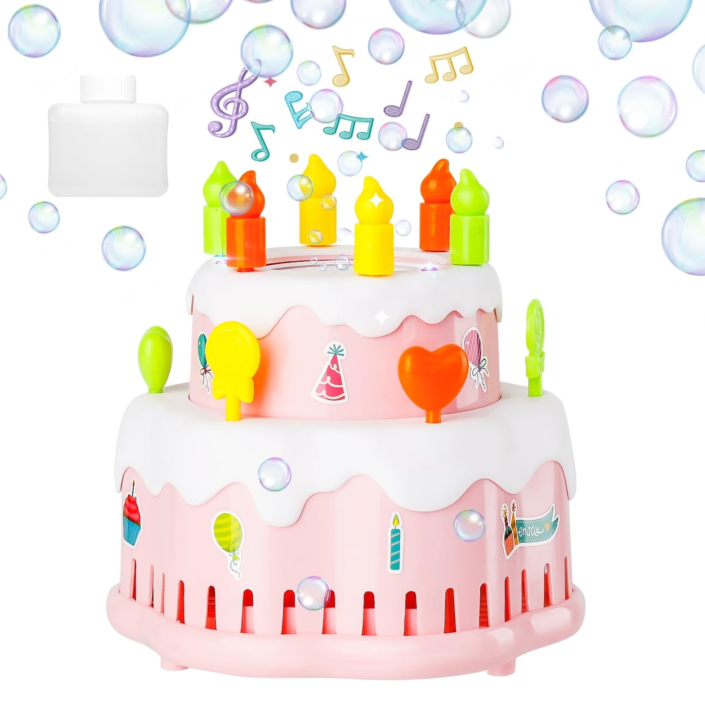 Kulariworld Bubble Machine, Automatic Birthday Cake Bubble Maker Blower With Solution For Kids Toddlers Outdoor Indoor Play Easter Party, Toy Gift For Little Boys Girls (Pink)